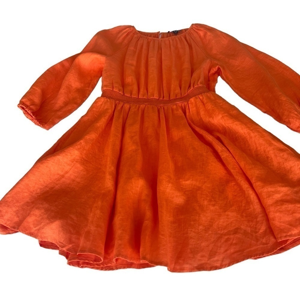 J.Crew Palermo Linen Smocked-Waist Dress Size Medium Fire Lily Color - Picture 5 of 15